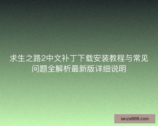 求生之路2中文补丁下载安装教程与常见问题全解析最新版详细说明